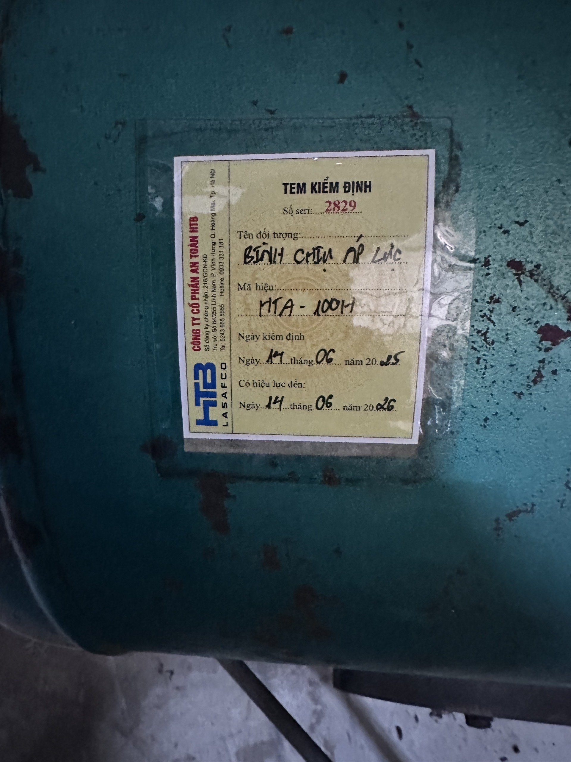 Tem kiểm định bình chịu áp lực