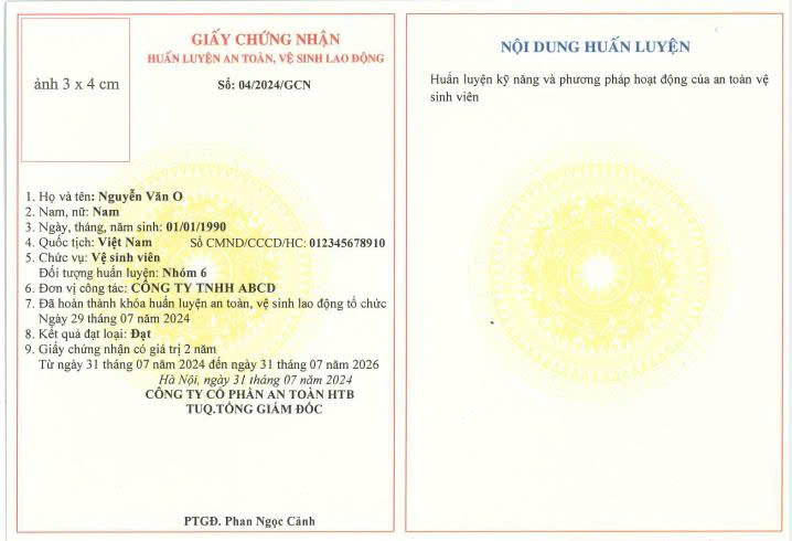 Chứng chỉ huấn luyện an toàn vệ sịnh lao động nhóm 6